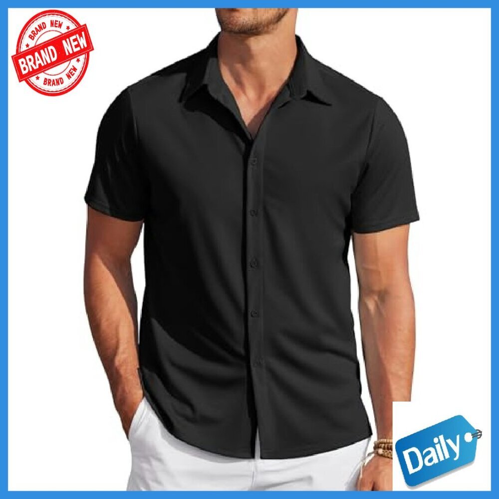 Men's Stretch Wrinkle-Free Short Sleeve Button Down Shirt Regular Fit - Picture 2 of 7